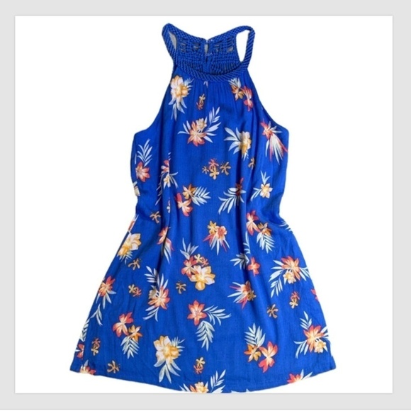 Skies Are Blue Tropical Beach Floral Crochet Racerback Lined Dress Sz M #252F - Picture 4 of 7